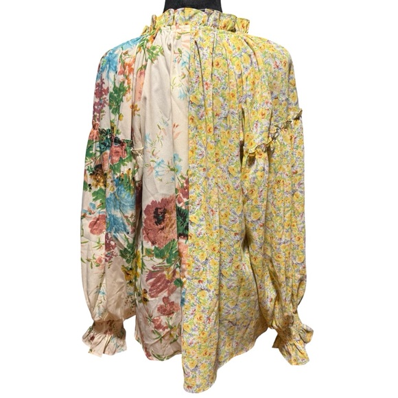 Entro Floral Patchwork Ruffle Blouse Long Sleeve Size M - Picture 3 of 6